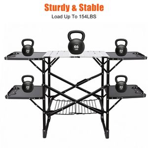 Foldable Aluminum <b>Camping</b> Kitchen <b>Table</b> with Heat Resistant Top Detachable Lamper 4 Side Trays Mesh <b>Storage</b> Rack - Product Image 1