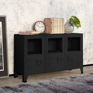 Credenza Rettangolare in Metallo Nero con Vetro, Dimensioni Medie, Arredamento Moderno per la Casa - Product Image 1