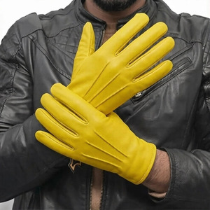 Gants de conduite en cuir de mouton jaune, longueur poignet, non doublés, style uni, pour usage quotidien, printemps automne, chaleur - Product Image 5