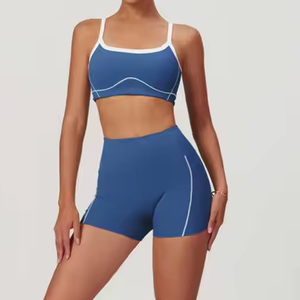Ensemble de sport pour femme personnalisé, respirant, en tricot, avec soutien-gorge de fitness, hauts courts à épaules tombantes, longueur genou, pour yoga et entraînement décontracté - Product Image 3