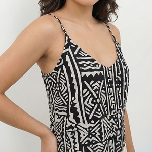 Womens Tribal Geometric Print <b>Camisole</b> <b>Top</b> V Neck Spaghetti Strap Black White Cami Apparel Manufacturer - Product Image 5