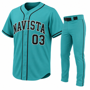 Maillot de baseball unisexe Navista 100 % polyester anti-UV, évacuant l'humidité, haut d'uniforme gris, pantalon noir, crampons noirs - Product Image 5