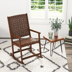 Sedia a dondolo da giardino in legno con comodo sedile in PU e robusta struttura in legno di gomma - Product Image 3