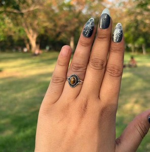 Anillos de latón macizo con ojo de tigre natural para mujer, joyería de moda vintage boho con piedras preciosas marrones - Product Image 6