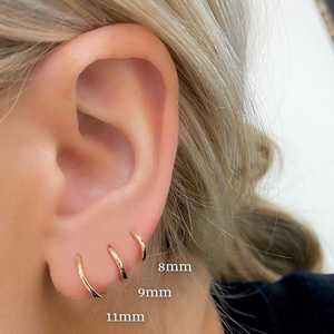 Tiny Chunky <b>Hoop</b> <b>Earrings</b> 10k 14k <b>Solid</b> Gold 8 9 11 mm Options Secure Hinge Simple Plain Everyday Fine Jewelry Huggies Wholesale - Product Image 4