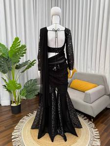 Conjunto Lehenga Choli Sharara Negro Bordado para Mujer, Étnico, Reversible, de Secado Rápido, Largo hasta el Tobillo, para Fiestas, Bodas, Diwali - Product Image 2