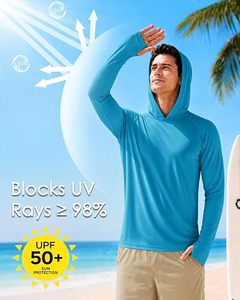 เสื้อเชิ้ตป้องกันแสงแดดแบบสวมหัวแขนยาวสีน้ำเงินสำหรับผู้ชายแบบแห้งเร็วทรงเข้ารูปลำลอง - Product Image 3