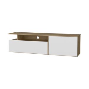 FM Furniture Dilkon Meuble TV en chêne naturel et blanc avec porte rabattable à charnière Étagères ouvertes Caractéristiques de gestion des câbles - Product Image 2