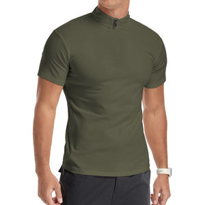 เสื้อยืดแฟชั่นผู้ชายคุณภาพสูง ผ้าฝ้าย 100% สไตล์วินเทจ สำหรับกิจกรรมกลางแจ้ง คอซิปครึ่งตัว สีพื้น ผ้าถัก แขนสั้น - Product Image 5