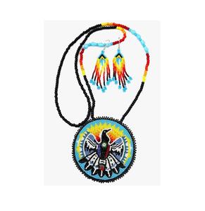 Conjunto moderno de collar y aretes con cuentas étnicas, perfecto para un estilo de atuendo indo-occidental. - Product Image 1