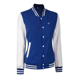 Veste universitaire bleue avec manches et rayures blanches, col montant, simple boutonnage, style preppy, pour l'automne - Product Image 5