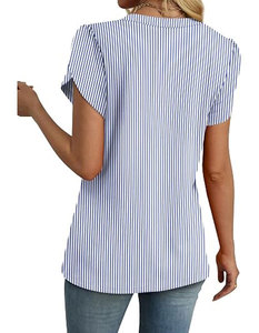 T-shirt décontracté à col rond pour femme, imprimé animalier et rayures, manches courtes, en tissu tricoté respirant, idéal printemps-été, avec logo personnalisable - Product Image 6