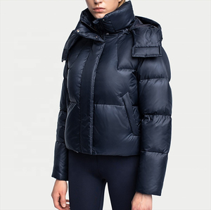 Women's Cropped Standard Knitted Canvas Waterproof Breathable Zipper Puffer <b>Jacket</b> Winter Wear Pockets Custom Streetwear Fashion - Product Image 6