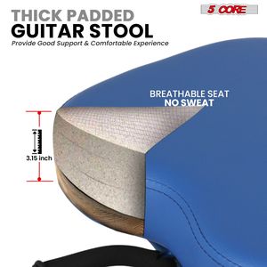 Tabouret de guitare pliable robuste 5Core, chaise rembourrée de 3,15 po avec repose-pieds intégré et support, siège pour instrument de musique - Product Image 2