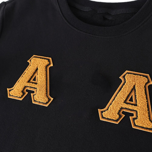 Sweat-shirt noir à col rond avec lettre Alpha brodée or, poche avant, coupe classique, pull en molleton décontracté pour sororité, hiver, unisexe - Product Image 5