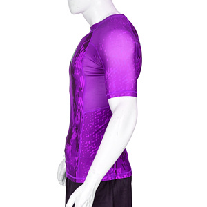 Camiseta de compresión de manga corta morada personalizada con estampado sublimado para MMA, BJJ, Grappling, Gimnasio, Entrenamiento, Capa Base, Venta al por mayor - Product Image 3