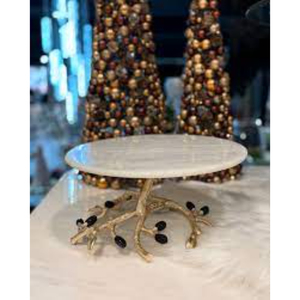Support à gâteau rond en métal avec base en forme de branche dorée et accents noirs, décoration artisanale pour la maison ou les événements, au prix le plus bas - Product Image 1