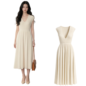 Vestido Midi Recto de Punto Acanalado con Cuello Redondo y Manga Corta para Mujer, Fabricación OEM, Logotipo Personalizado, Pedido al por Mayor, Proveedor de Ropa Casual - Product Image 1