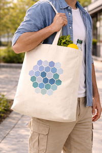 Sac fourre-tout en toile avec motif hexagonal bleu, design minimaliste, sac de shopping toutes saisons - Product Image 4