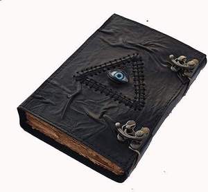 Journal Grimoire Hocus Pocus en Cuir Noir Vintage Format A5/A6, Livre de Sortilèges, Œil Maléfique, Triangle, Pierre Semi-Précieuse, Journal de Sorcière, Cadeau - Product Image 2