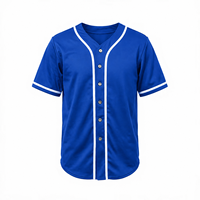 Jersey Baseball Pria Biru Royal Lengan Pendek Kancing Depan Penyerap Keringat Regular Fit Pakaian Olahraga Dewasa