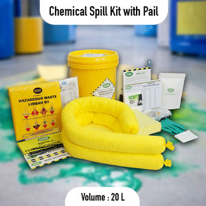 Kit de respuesta a derrames químicos de 20 litros tipo cubeta con almohadillas absorbentes, calcetines y EPP para derrames de ácidos, álcalis y químicos. - Product Image 2