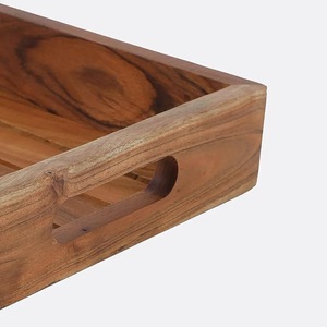 Solid <b>Wood</b> Serving Tray with Handles Rectangular <b>Rustic</b> Wooden Food Serving Tray for Home & Hotel - Product Image 5