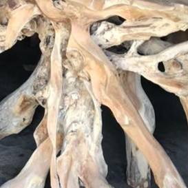 Table console en racine de teck naturelle, table de luxe sculptée à la main en bois massif à bords naturels, mobilier d'entrée en bois massif organique pour villa - Product Image 5