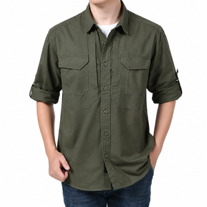 เสื้อเชิ้ตผู้ชายสำหรับวันหยุดพักผ่อน ขายส่ง ผ้าฝ้ายออร์แกนิค 100% กระดุมเขาสัตว์ ปกคอพับ กระเป๋าคู่ด้านหน้า แห้งเร็ว ระบายอากาศดี เหมาะสำหรับฤดูร้อน - Product Image 1