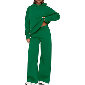 Women Pullover Hoodie Tracksuit Set Solid Color <b>Fleece</b> <b>Jogger</b> Pants Loose Fit Casual Sweatsuit - Product Image 1