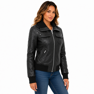Blouson Bomber en Cuir Véritable et Toile Marron pour Homme Amirez, Patch Drapeau Américain sur le Devant, Fermeture Éclair, Rembourrage en Coton, Séchage Rapide - Product Image 5