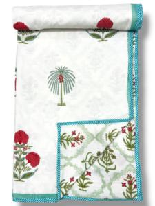 Pure Cotton Reversible Bed/<b>Sofa</b> Handmade Handprinted Floral Dohar Elegant White Blue Buy Direct From Supplier At Bulk - Product Image 4