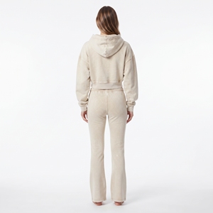 Conjunto de Sudadera con Capucha de Algodón Lavado al Ácido y Pantalones Jogger de Pierna Ancha para Mujer, Diseño Personalizado, con Cremallera Completa, Hombros Caídos, Top Corto, Ropa Casual - Product Image 4