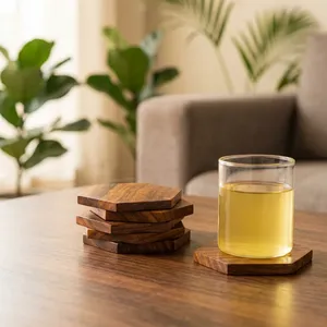 Juego de 6 Posavasos de Madera con Resorte de Seis Esquinas, Color Marrón, Hechos a Mano, para Tazas de Té y Café, para Mesa de Comedor, Hogar u Oficina - Product Image 6