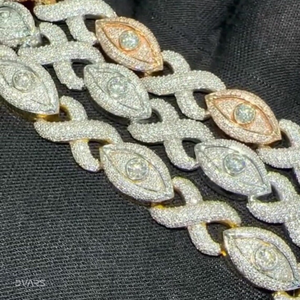 Bracelet à maillons personnalisé avec yeux sertis de pierres, Moissanite VVS1, passe le testeur de diamant, Bracelet à maillons cubains en Argent 925, Bijoux Hip Hop Bustdown - Product Image 4