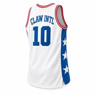 Basketball Jersey White <b>Red</b> Blue Stars Heat-Transfer Printed High Neck Tank <b>Top</b> Unisex Adult <b>Mesh</b> Breathable 100% Polyester - Product Image 2