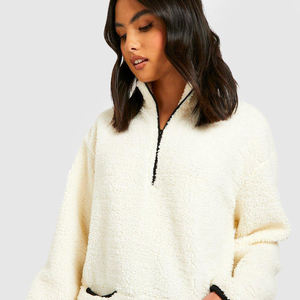 Sweat à capuche personnalisé en polaire Teddy épais pour femme, style manteau, doublé, coupe oversize, brodé, effet délavé - Product Image 5