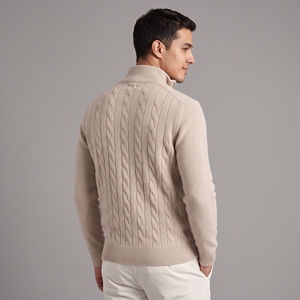 <b>Men</b> Cable <b>Knit</b> Zip Up <b>Cardigan</b> Sweaters Stand Collar Full Zip Winter Warm Wool Blend Knitwear Casual Slim Fit Jackets OEM Custom - Product Image 2