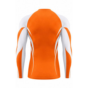 Men's Orange <b>White</b> <b>Long</b> <b>Sleeve</b> Rash Guard Compression Shirt Quick Dry Spandex Polyester Full <b>Sleeve</b> Athletic <b>Top</b> - Product Image 3