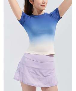 Camiseta Deportiva Ajustada para Mujer, Manga Corta, Básica, Elástica, Transpirable, de Secado Rápido, Color Sólido - Product Image 3