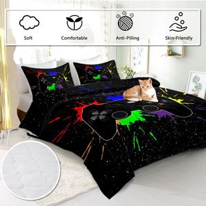 Black Video Game Controller Comforter Set with Red Blue Green Purple Yellow Ink for Boys' Bedroom or Living Room Bed Decor - Product Image 2