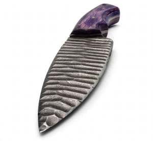 Couteau de cuisine artisanal en acier Damas forgé, manche en bois de Pakka violet, pour trancher la viande - Product Image 6