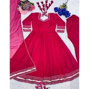 Robe Anarkali et pantalon Bhojal Fashion, magnifique, rose foncé, avec dupatta, accessoire traditionnel pour les fêtes musulmanes, taille L - Product Image 5