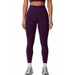 Legging de yoga couleur unie taille haute à compression ventre plat, respirant, en Spandex/Nylon, prix de gros - Product Image 2