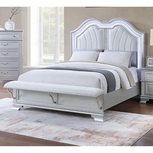 Letto Matrimoniale Contemporaneo ed Elegante con Panca Integrata alla Base, Imbottito, USB, 1 Pezzo, Finitura Grigia - Product Image 4