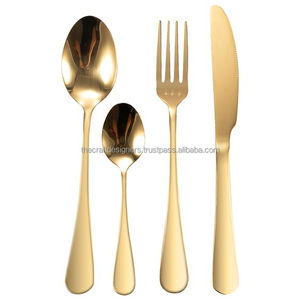 <b>Gold</b> Finished Metal <b>Cutleries</b> Set of 4 Pcs Hot Selling Stainless Steel <b>Cutlery</b> Set and Silverware for Dinnerware Decoration - Product Image 1