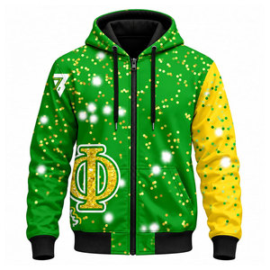 Sweat à capuche zippé Chi Eta Phi pour homme, vert et jaune, imprimé pailleté, coupe classique, idéal pour le printemps - Product Image 2