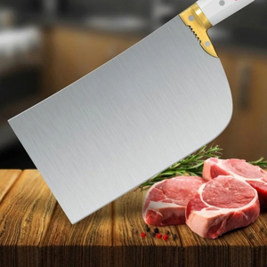 Couteau à découper la viande robuste PK-D-WP, lame large argentée, manche blanc, design à points rouges, bolster doré, couteau de boucher pour la viande - Product Image 3