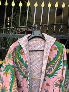 Premium Pink Velvet Floral <b>Embroidered</b> Suzani <b>Jacket</b> Full Sleeve Stand Collar Handmade Bohemian <b>Women</b> Winter Outerwear - Product Image 5