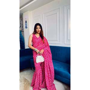 Stylish XS <b>Party</b> Wear Sharara Saree Beautiful Leheriya Print - Product Image 3